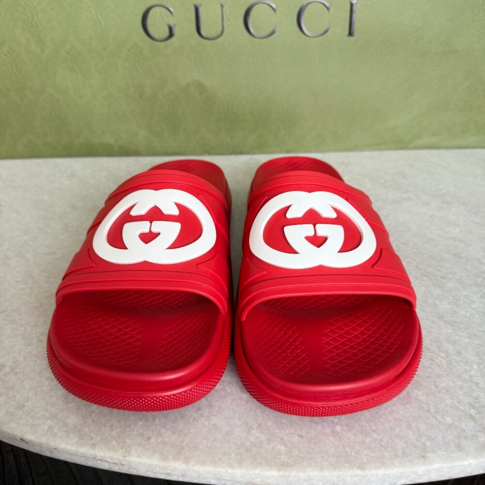 Gucci 780296 Red Rubber Men's GG Sandals, sz Gucci 6 - Picture 2 of 8